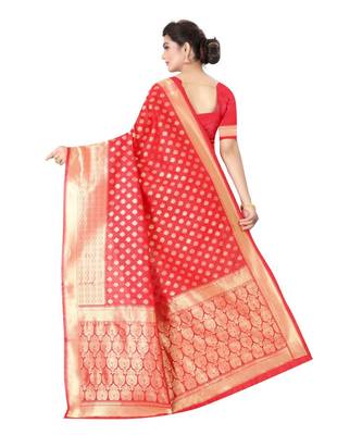 ROYAL RED Banarasi Jacquard  Saree With Blouse 2