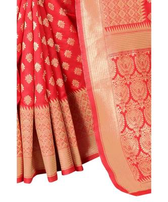 ROYAL RED Banarasi Jacquard  Saree With Blouse 4