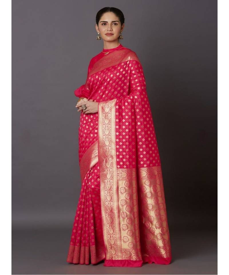 GAJRI PINK Banarasi Jacquard  Saree With Blouse