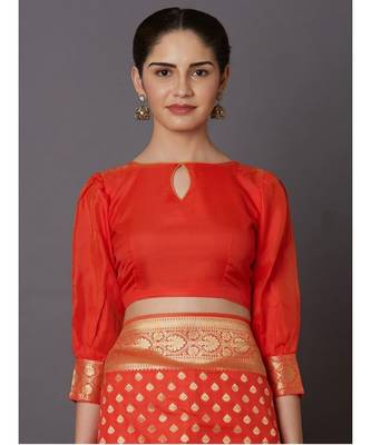 ORANGE  Banarasi Jacquard  Saree With Blouse 4