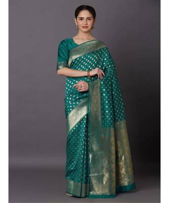 RAMA GREEN Banarasi Jacquard  Saree With Blouse 1