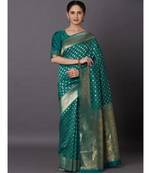 RAMA GREEN Banarasi Jacquard  Saree With Blouse