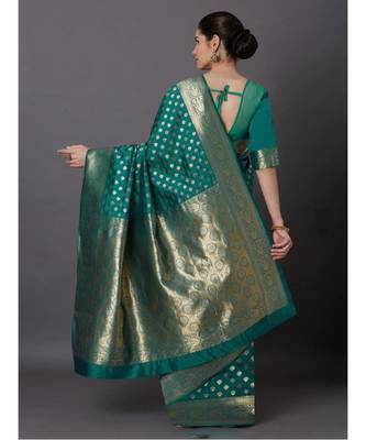 RAMA GREEN Banarasi Jacquard  Saree With Blouse 2