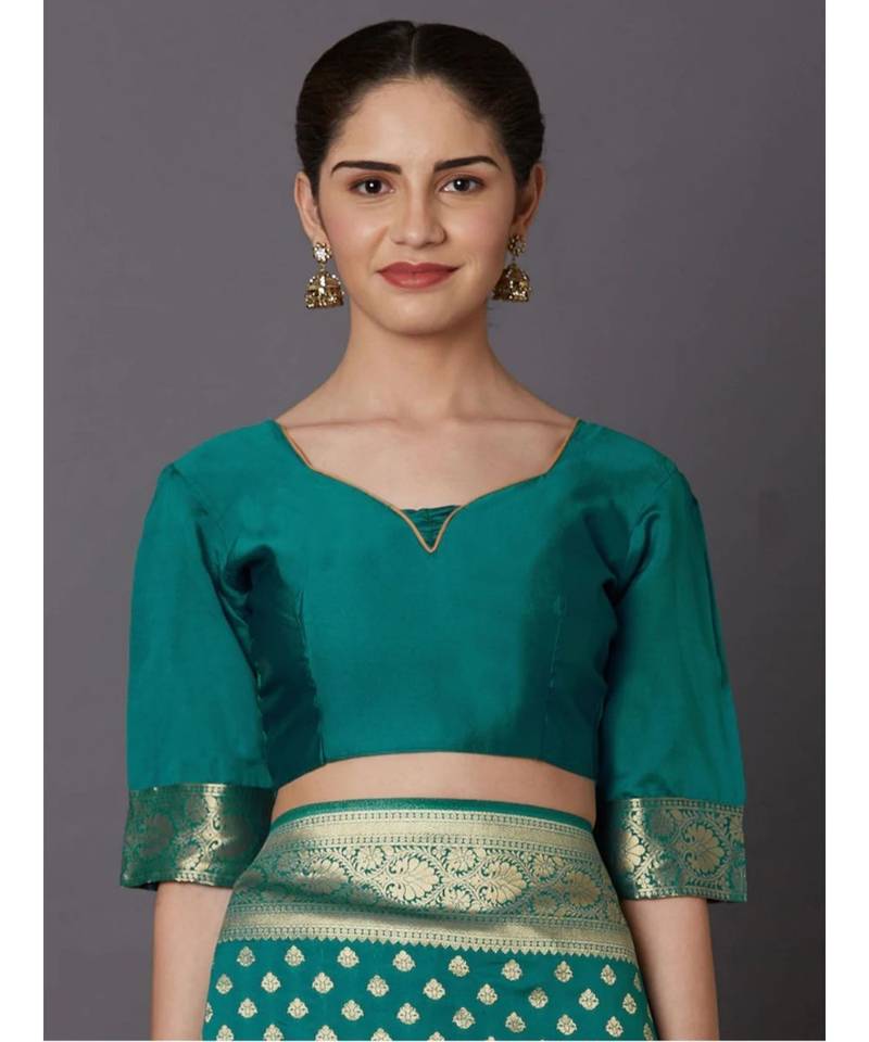 RAMA GREEN Banarasi Jacquard  Saree With Blouse