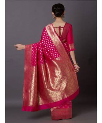 RANI PINK Banarasi Jacquard  Saree With Blouse 2