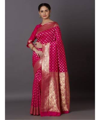 RANI PINK Banarasi Jacquard  Saree With Blouse 3