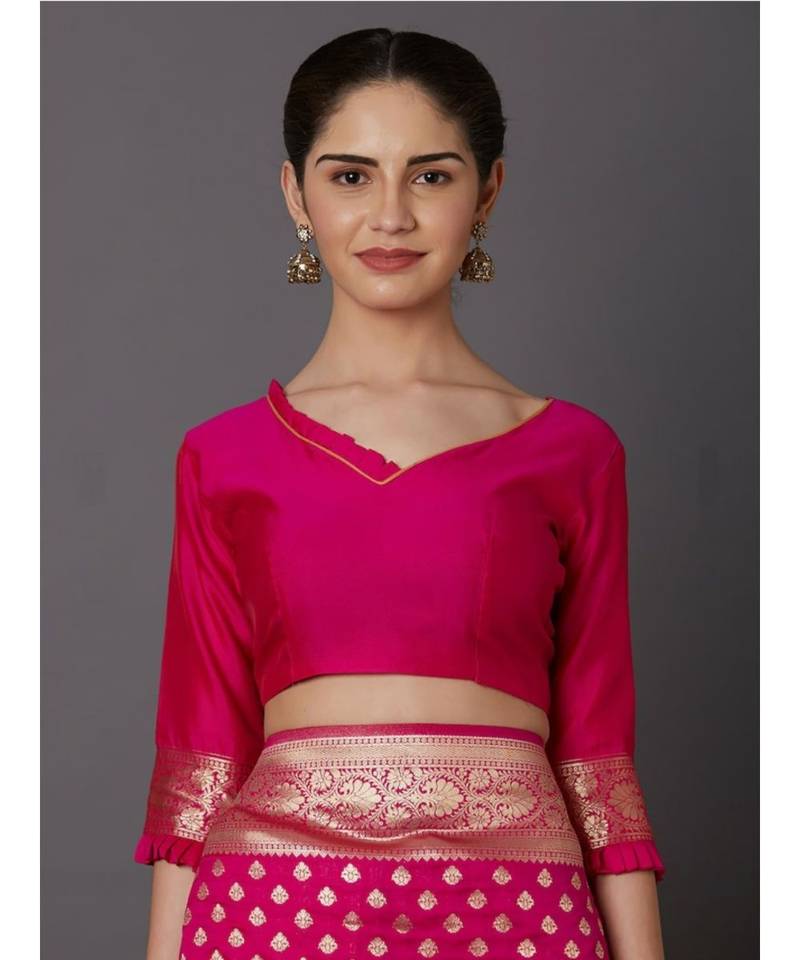 RANI PINK Banarasi Jacquard  Saree With Blouse