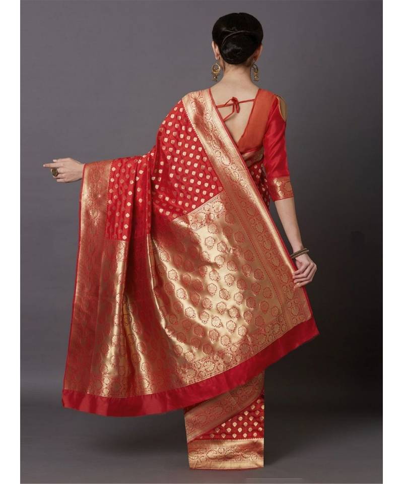 RED  Banarasi Jacquard  Saree With Blouse