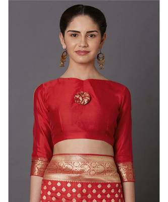 RED  Banarasi Jacquard  Saree With Blouse 4