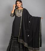Black plain cotton ethnic-kurtis