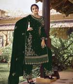 Green Faux Georgette Shtraight cut Plazzo Style salwar kameez With Embroidery work