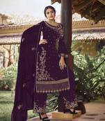 Purple  Faux Georgette Shtraight cut Plazzo Style salwar kameez With Embroidery work