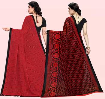 Red,Red,Black Printed Georgette Daily Wear Saree with Blouse Piece(Pack of 2) 3