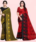 Yellow,Black,Red Printed Georgette Daily Wear Saree with Blouse Piece(Pack of 2)