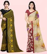Yellow,Black,Beige,Brown Printed Georgette Daily Wear Saree with Blouse Piece(Pack of 2)
