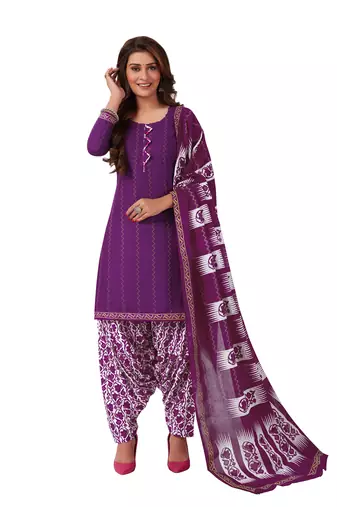 Purple printed cotton salwar
