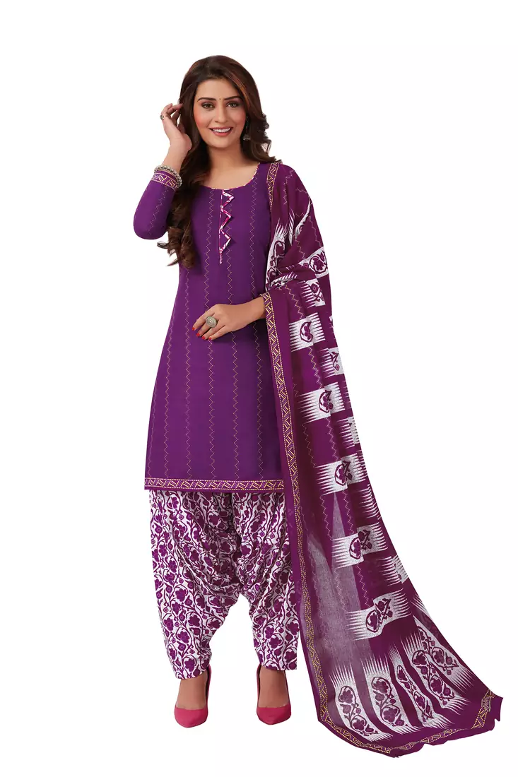 Purple printed cotton salwar