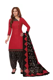Red printed cotton salwar