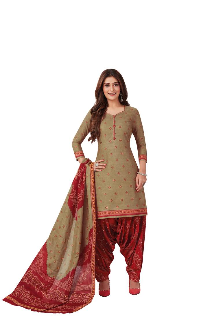 Beige printed cotton salwar