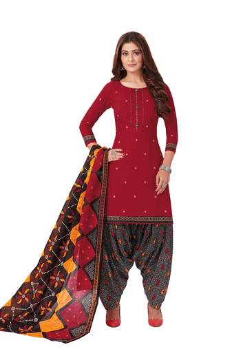 Red printed cotton salwar