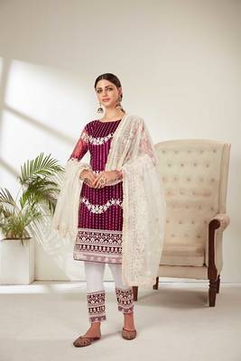Magenta embroidered net salwar 1