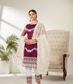 Magenta embroidered net salwar