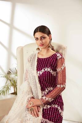 Magenta embroidered net salwar 2