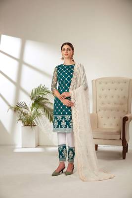 Teal embroidered net salwar 1