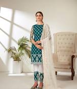 Teal embroidered net salwar
