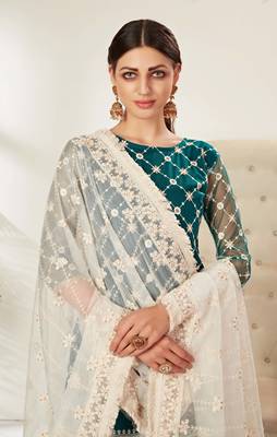 Teal embroidered net salwar 2