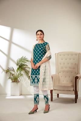 Teal embroidered net salwar 3