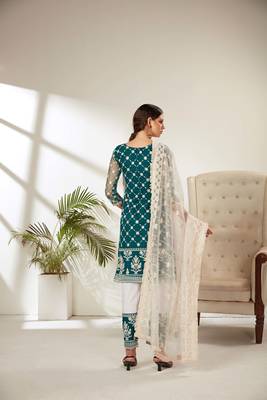Teal embroidered net salwar 4