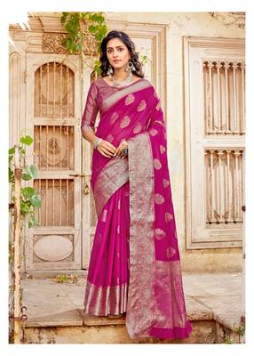Pink woven art silk sarees saree with blouse 1