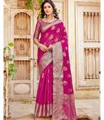 Pink woven art silk sarees saree with blouse