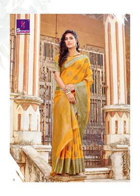 Yellow woven art silk sarees saree with blouse 1