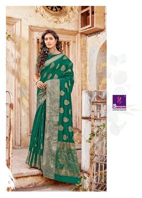 Green woven art silk sarees saree with blouse 1