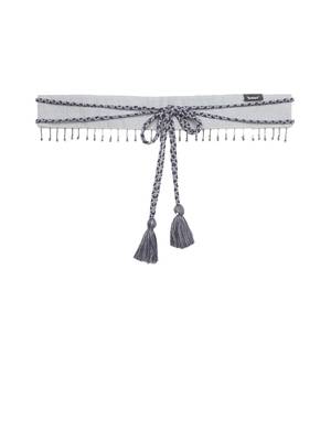 Anekaant Grey & Black Floral Beaded Cotton Handmade Belt 2