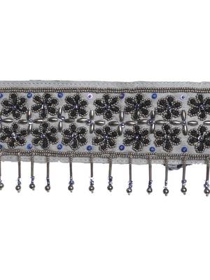 Anekaant Grey & Black Floral Beaded Cotton Handmade Belt 3