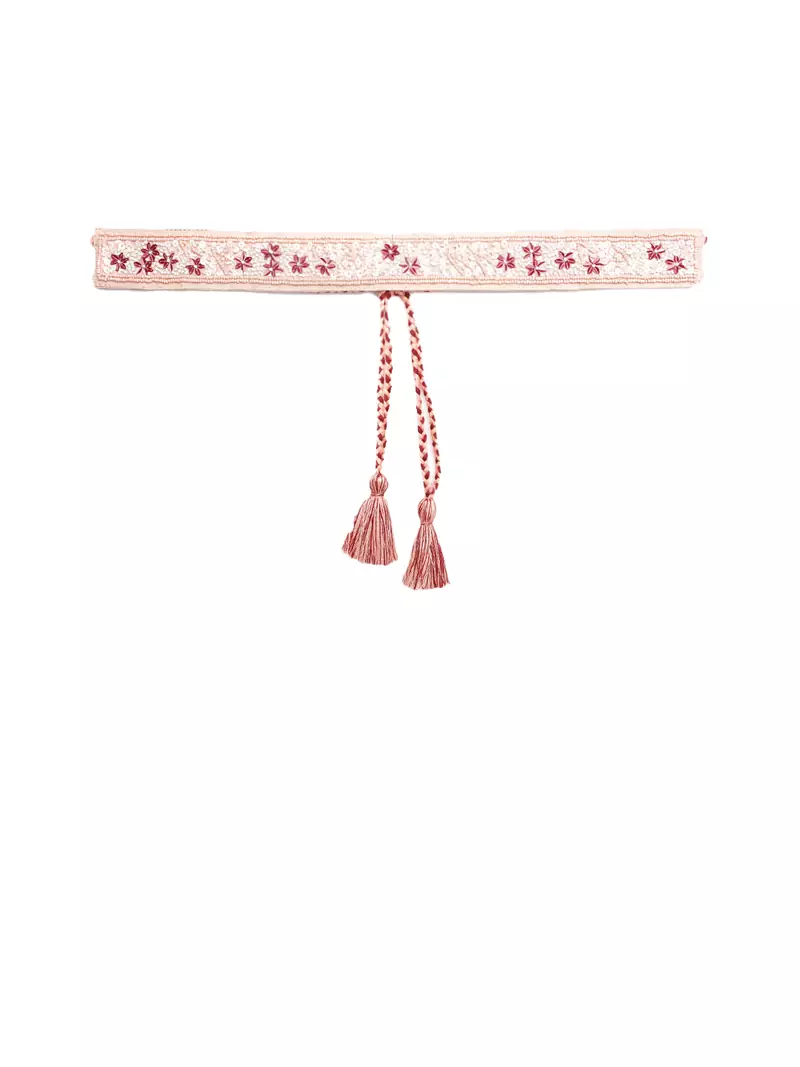 Anekaant Pastel Pink & Multi Floral Sequined Cotton Belt