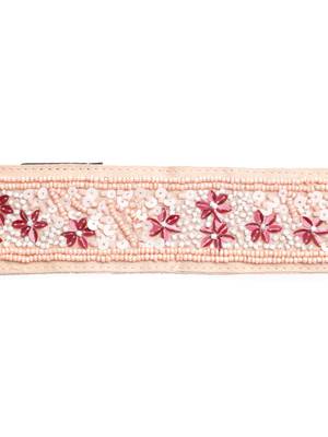 Pastel Pink & Multi Floral Sequined Cotton Belt 3