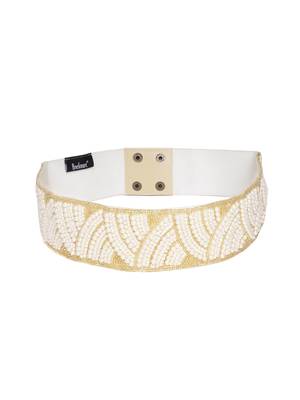 Anekaant White & Gold Chevron Beaded Cotton Belt 1