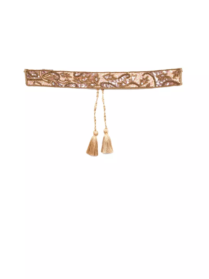 Anekaant Antique Gold & Multi Abstract Sequined Cotton Belt