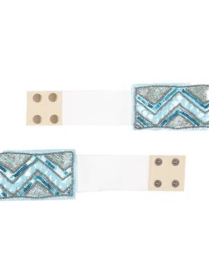 Anekaant Sky Blue & Silver Chevron Beaded Satin Belt 3