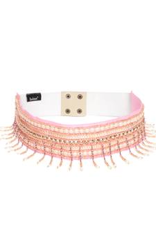 Baby Pink & Multi Striped Beaded Cotton Belt
