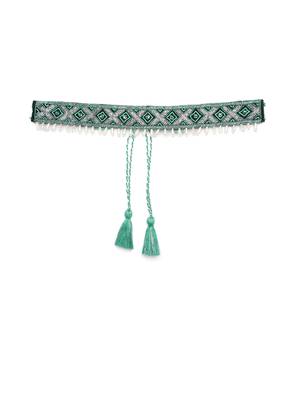 Turquoise & Silver Geometric Design Beaded Velvet Belt 1