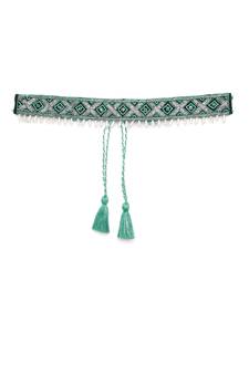 Turquoise & Silver Geometric Design Beaded Velvet Belt