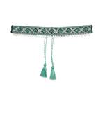 Turquoise & Silver Geometric Design Beaded Velvet Belt
