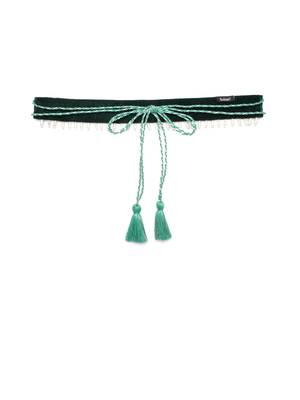 Turquoise & Silver Geometric Design Beaded Velvet Belt 2