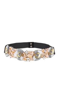 Anekaant Peach & Gold Floral Sequined Velvet Belt