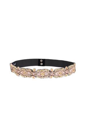 Anekaant Pink & Gold Ogee Beaded Velvet Belt 1